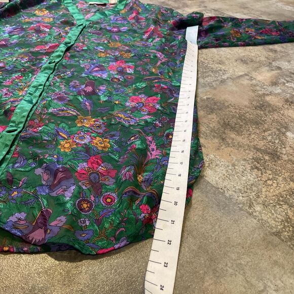 victoria’s secret vintage green floral button up sleep shirt size med/large - Picture 4 of 6